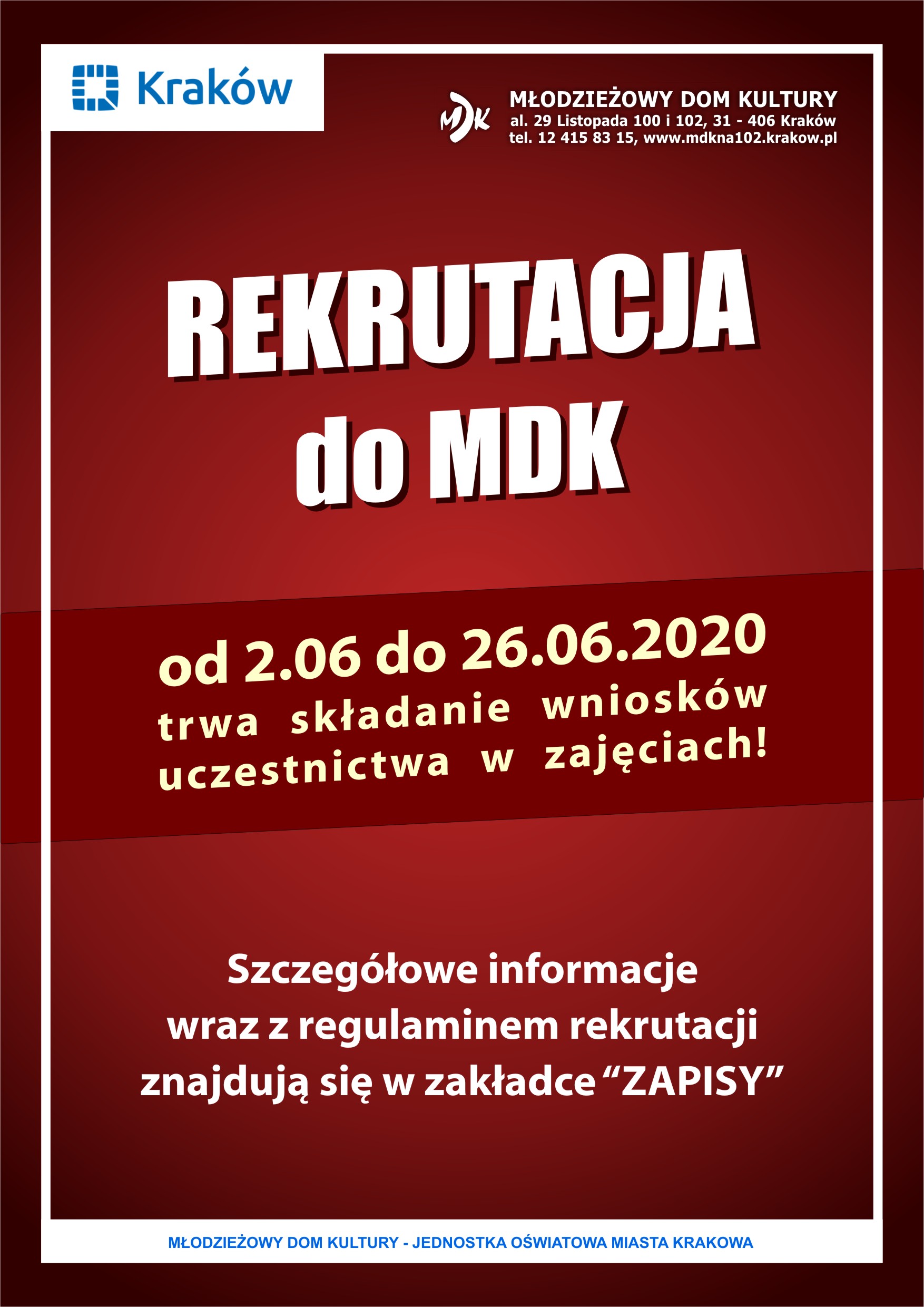 Rekrutacja do Młodzieżowego Domu Kultury